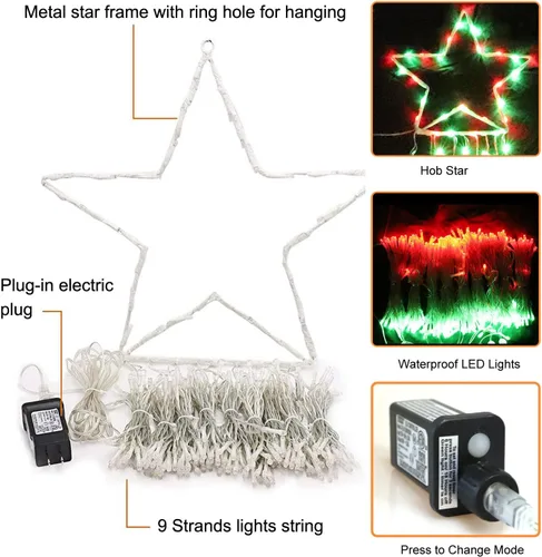 Vista 3 de Decoración al aire libre para Navidad (nueva), 320 luces LED colgantes centelleantes en forma de hadas para decoración de árbol al aire libre