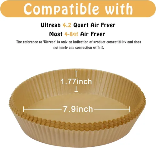 Vista 3 de 100 piezas de papel pergamino desechables para freidora de aire para la mayoría de las freidora de aire de 4 a 7 cuartos Non-Stick Parchment Paper