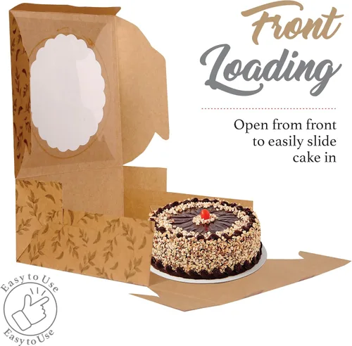 Vista 2 de Cajas de Pastel Kraft con Ventana (10 piezas) - Cajas de Panadería Marrones para Pasteles, Donas, Tartas, Galletas, Cupcakes, Chocolates, Postres