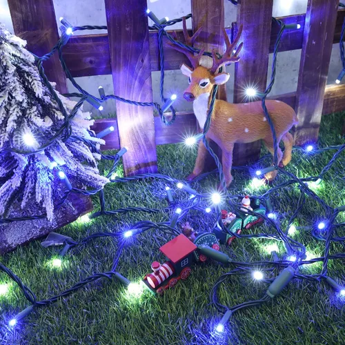 Vista 5 de Brizled - Luces de Navidad azules y blancas, 100 luces led de 33 pies/10 metros de 5 mm de ancho, luces de Navidad de cuerda mini, conectables, UL