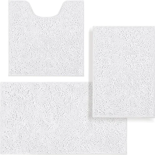 Vista 18 de Juego de alfombras de baño de 3 piezas, tapetes de baño para baño antideslizantes, alfombras de baño de felpilla gruesa, suaves y absorbentes, juego
