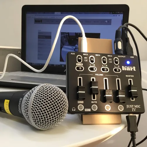 Vista 5 de Maker hart Just Mic 4 mini mezclador de micrófono 4 canales/alimentación fantasma portátil/interfaz de audio