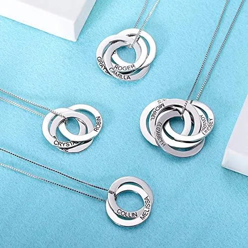Vista 4 de Getname Necklace Collar de anillo ruso grabado personalizado con nombre de la familia, plata de ley 925, joyería para el día de la madre, 2 nombres