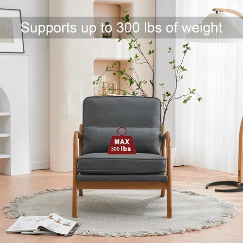 Vista 5 de Accent Chairs for Living Room Armchair with Oak Armrest, Upholstered Single Lounge Chair Comfy Bronzing Cloth Reading Vanity Sofa Chair,Indoor Dark