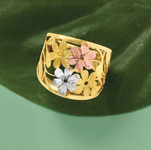 Vista 5 de Ross-Simons Italian 14kt Tri-Colored Gold Floral Ring