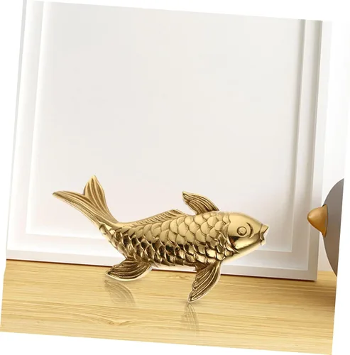 Vista 6 de VOSAREA 3 piezas de latón adorno de pescado decoración de escritorio decoración del hogar pintado a mano oficina fortuna estatuilla tradicional