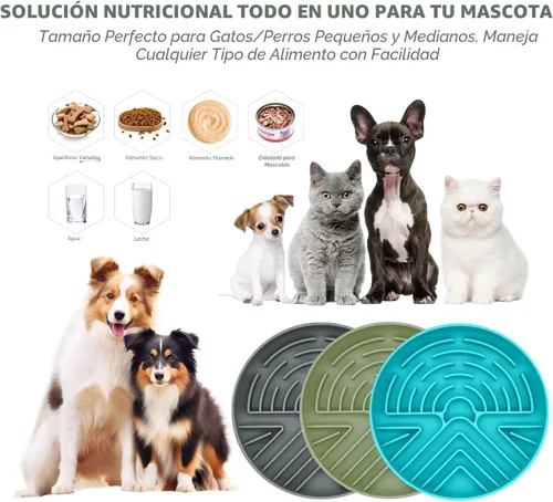 Vista 2 de Lesipee Tazón de Alimentación Lenta para Perros Grandes y Pequeños, Tazón de Comida para Perros Tipo Rompecabezas Anti-Asfixia con Base Gris