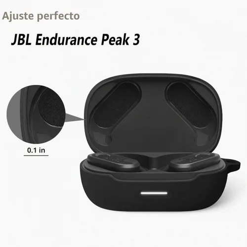 Vista 2 de Geiomoo Funda de silicona para JBL Endurance Peak 3, JBL Endurance Peak II, funda protectora con mosquetón (negro)