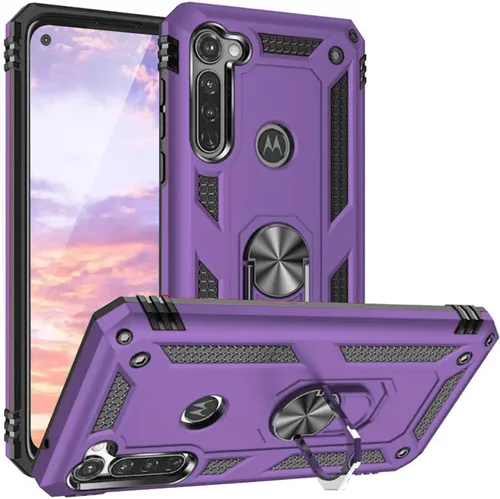 Vista 9 de TJS Funda compatible con Motorola Moto G Stylus 2020, resistente a los impactos, anillo de metal, soporte magnético, funda protectora (negro)