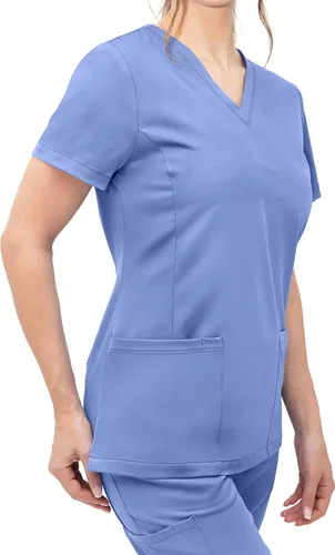 Vista 4 de SOULFUL SCRUBS Chloe 3002 para mujer, 2 bolsillos, cuello en V, ajuste regular, elegante camiseta médica para mujer