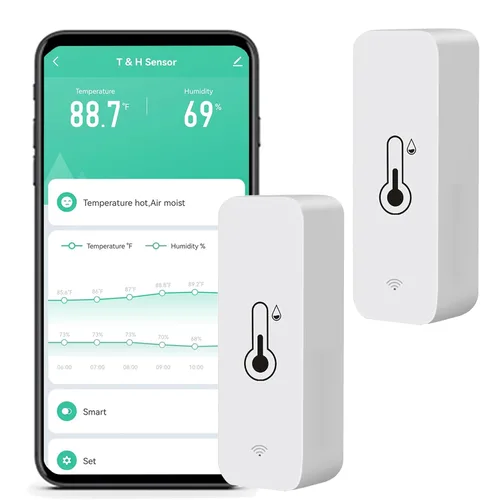 Vista 8 de Monitor de temperatura de humedad WiFi: termómetro higrómetro inteligente para monitor remoto y alerta, termómetro interior de alta precisión