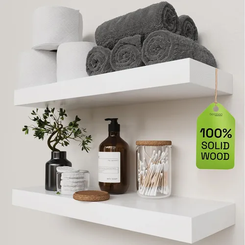 Vista 34 de Estantes flotantes de madera maciza para pared de 12 pulgadas, color negro