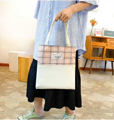 Vista 4 de Mochila japonesa linda para mujer, 5 unidades, diseño a cuadros, diseño de dibujos animados, bolsa de viaje, suministros de regreso a clases, bolsa