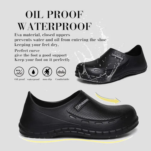 Vista 4 de FULORIS - Zapatos de chef antideslizantes para hombre, zapatos de trabajo para hombre, zuecos impermeables para hombres, zuecos de cocina