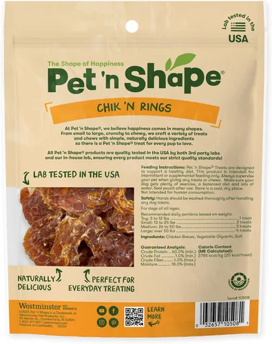Vista 2 de Pet 'n Shape Chik 'n Rings - Golosinas de carne seca para perros, 8 onzas