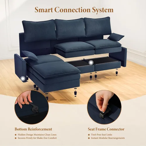 Vista 5 de Vesgantti Sofá modular en forma de U de 108 pulgadas, cómodo sofá modular Cloud con 2 otomanas de asiento profundo de chenilla, sofás modulares