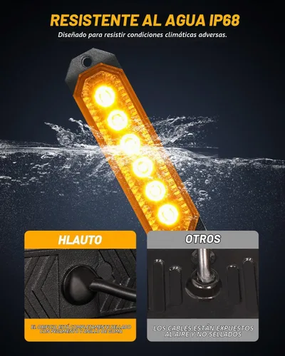 Vista 4 de HLauto Luces Estroboscópicas de Rejilla de Emergencia 406T: 4 Piezas de 6 LED con Función de Sincronización, Luz Intermitente de Advertencia de Ámbar