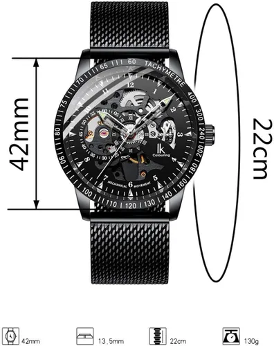 Vista 5 de Reloj mecánico automático de acero inoxidable de lujo Sapphire Fecha impermeable Fase lunar Reloj (negro), Mecánico