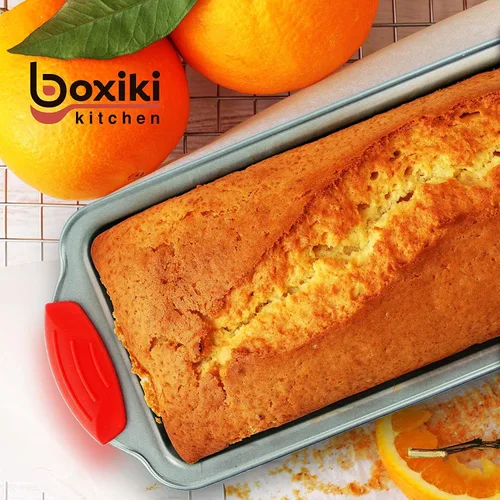 Vista 4 de Boxiki Kitchen Juego de hornear premium: molde de pan de silicona de 9 x 5 pulgadas y sartén de pan de plátano de acero antiadherente de 8.5