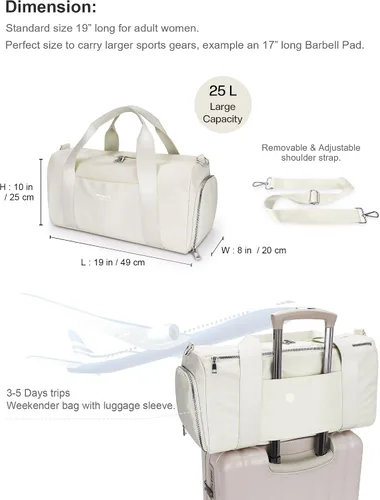 Vista 2 de Bolsa de gimnasio para mujeres y hombres con compartimento para zapatos y bolsillo para artículos húmedos, bolsa de lona para viajes, deportes
