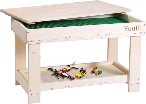 Vista 7 de Mesa de actividades para niños YouHi con tablero para actividades de bloques (Marrón oscuro)