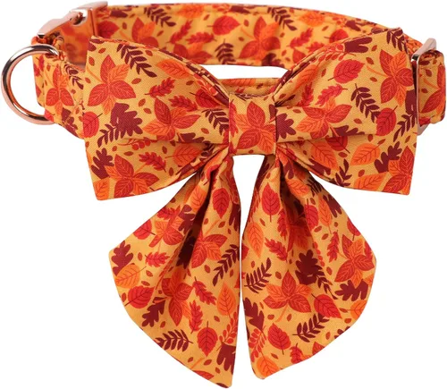 Vista 11 de Collar de Halloween para perro con moño de lionet paws - Lindo collar ajustable de moño de algodón para otoño con hebilla de metal para perro A: O &
