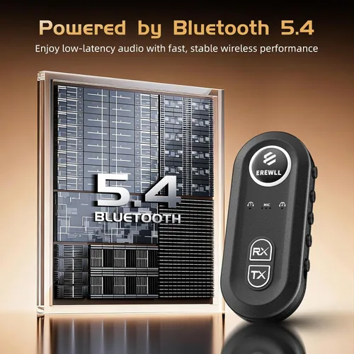Vista 2 de Receptor transmisor Bluetooth 5.4 actualizado 2026, adaptador Bluetooth de avión, transmisor inalámbrico compatible con 2 AirPods/auriculares