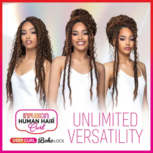 Vista 2 de Bobbi Boss Trenzas de ganchillo de mezcla de cabello humano HBF001 HF rizado profundo Boho Locs 26" (4)