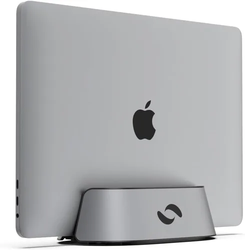 Vista 10 de HumanCentric Soporte vertical para laptop en aluminio plateado, soporte vertical ajustable y base, soporte vertical para laptop compatible