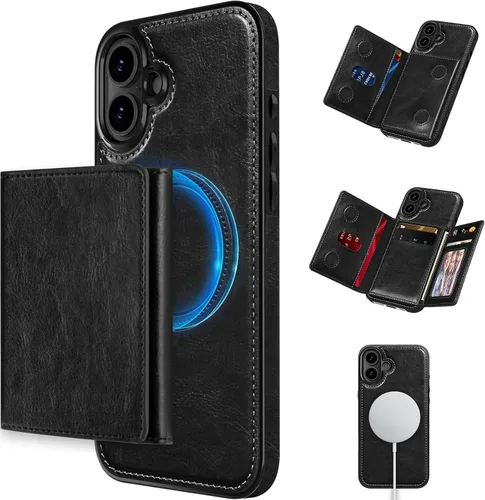 Vista 13 de LOHASIC Funda tipo cartera para iPhone 12 Pro Max, soporte para 6 tarjetas, parte trasera magnética desmontable, compatible con Mag-Safe, funda