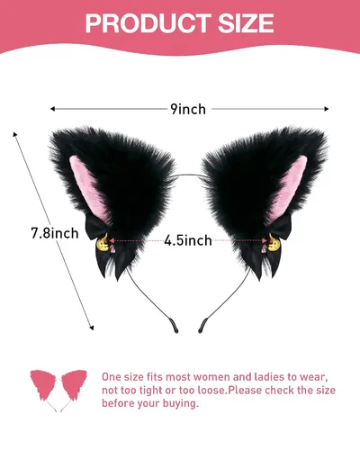 Vista 7 de Fox Cat Ears Anime Cosplay - Diadema de lobo de animales, diadema de Halloween, accesorios de disfraz con campanas
