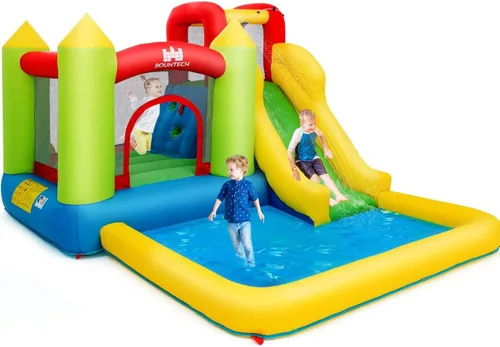 Vista 9 de Costzon - Casa inflable para niños, con tobogán acuático con pared de escalada, zona de salto, piscina pequeña, incluye bolsa de transporte de tela