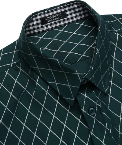Vista 4 de COOFANDY - Camisa de vestir de negocios para hombre de manga larga, ajustada, informal, con botones