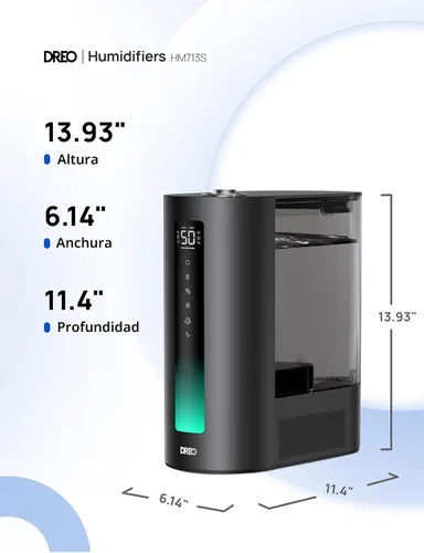 Vista 8 de Dreo - Humidificador de 6L para dormitorio, rociada inteligente cálida y fría para habitación grande, tiempo de funcionamiento silencioso de 60