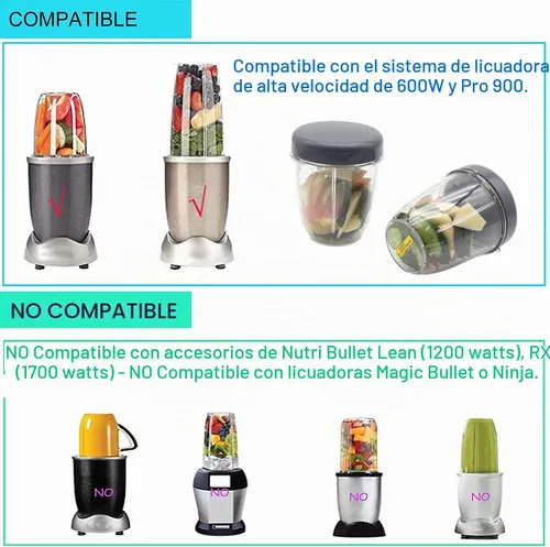 Vista 4 de Vasos de licuadora y tapas planas, piezas de repuesto compatibles con Nutribullet Cups Blender Juicer 600W, 900W, vaso de 18 onzas, tapas 1 paquete