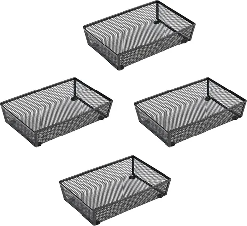 Vista 10 de BYCY Organizador de cubiertos para cajón, organizador de utensilios de malla para almacenamiento de cocina, bandeja de malla metálica de acero negro