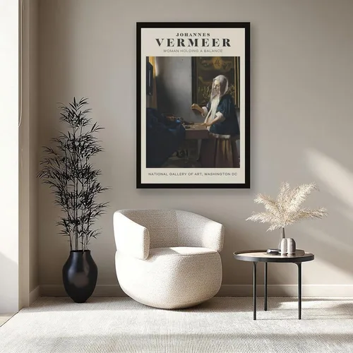 Vista 8 de SHIZL Johannnes Vermeer Woman Holding A Balance Mid Canvas Poster Wall Art Decor Print Picture Paintings for Living Room Bedroom Decoration Black