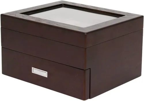 Vista 3 de Tech Swiss Caja de reloj para 20 compartimentos grandes de madera maciza de grano expreso marrón