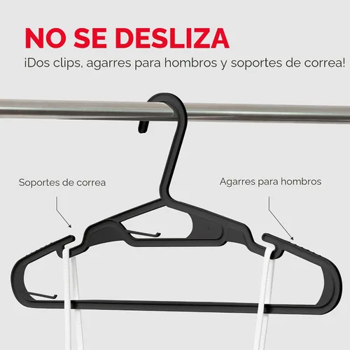 Vista 7 de IRIS USA Paquete de 50 perchas ligeras y flexibles para adultos, fabricadas Negro