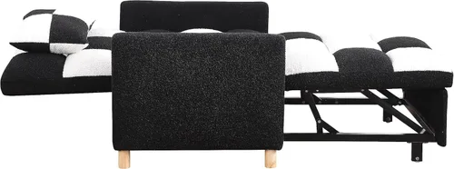 Vista 7 de Silla de dormir, sofá cama individual convertible con almohada, cama extraíble con respaldo ajustable, silla de salón multifuncional con tela
