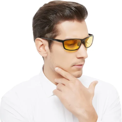 Vista 4 de SOXICK Gafas de conducción nocturna para hombre, gafas de visión nocturna para conducción, gafas amarillas polarizadas antideslumbrantes, 5188 Negro