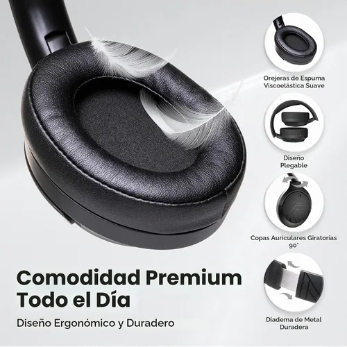 Vista 3 de PowerLocus Auriculares Bluetooth Sobre la Oreja, 60H Tiempo de Reproducción, 4 Modos EQ Auriculares Inalámbricos con Micrófono, Auriculares