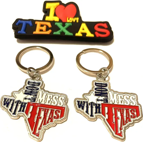 Vista 10 de Juego de 2 llaveros de recuerdo de Texas con imán para nevera con texto en inglés "I Love Texas", Diseño de horizonte de Dallas, Mediana