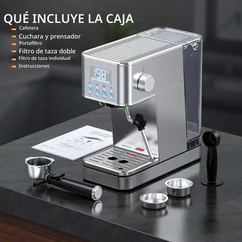 Vista 8 de LERTIN - Cafetera de expreso de 20 bares, compacta, de acero inoxidable, con varita espumadora de vapor, tanque de agua extraíble de 57.5 oz