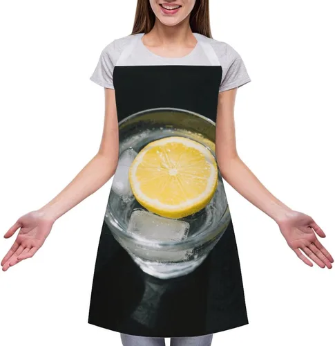 Vista 3 de MUSM Apron for Adults - 27.6 X 31.5 Inch, Heavy-Duty Polyester Aprons with Two Large Pockets, Waterproof Lemon And Cup Kitchen Apron for Cooking
