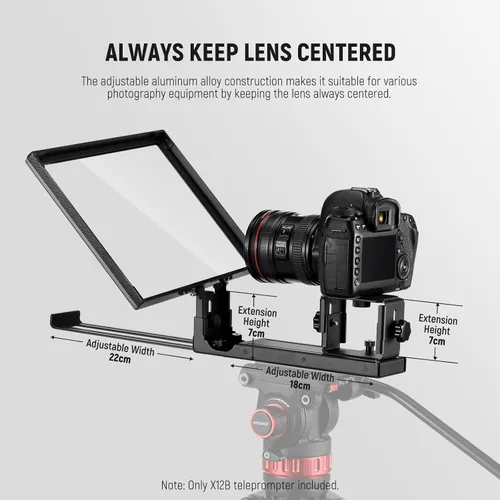 Vista 5 de NEEWER Basics X12B de aleación de aluminio teleprompter elevable de 12" para iPad Tablet DSLR Cámara, sin ensamblaje, control remoto y aplicación