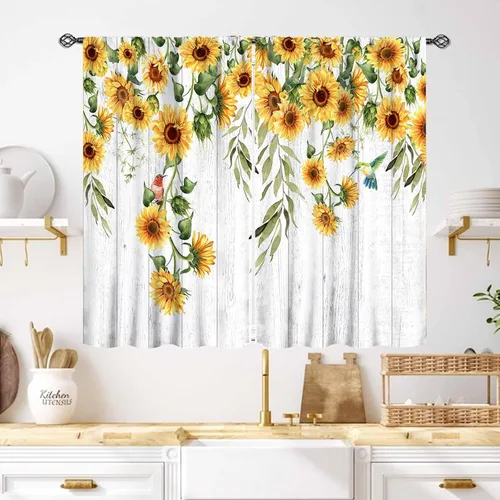 Vista 26 de Cortinas infantiles de abejas, cortinas de campo de primavera de acuarela de girasoles florales de nido de abeja, adorables abejas, cortinas