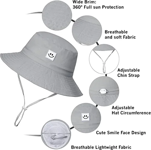 Vista 2 de 55cube Sombrero de sol para niños pequeños, sombrero de pescador de playa para niñas y niños pequeños