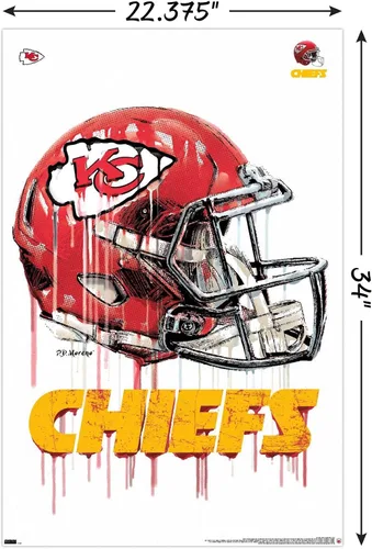 Vista 3 de Trends International NFL Kansas City Chiefs - Póster de pared con casco de goteo, 22.375 x 34 pulgadas, paquete de póster y montaje