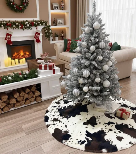 Vista 5 de AOGU Falda de árbol de Navidad de piel sintética de vaca de 36 pulgadas, decoración navideña para árbol de Navidad, fiesta festiva, decoración